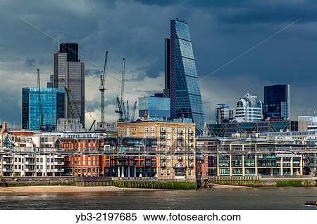 The Millennium Bridge and City of London Skyline, London, England. View Large Photo Image Stock Photography - The Millennium Bridge and City of London Skyline, London, England.. Fotosearch
