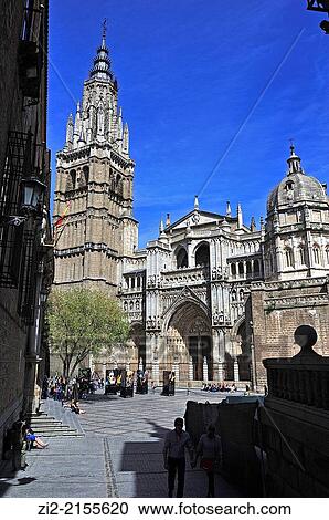 Stock Image - The Primate Cathedral of Saint Mary, Gothic, XIII-XV centuries, main faÃ§ade, Toledo, Spain. Fotosearch