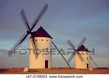 Two windmills at dusk. Campo de Criptana, Ciudad Real province, Castilla La Mancha, Spain. View Large Photo Image Stock Image - Two windmills at dusk. Campo de Criptana, Ciudad Real province, Castilla La Mancha, Spain.. Fotosearch