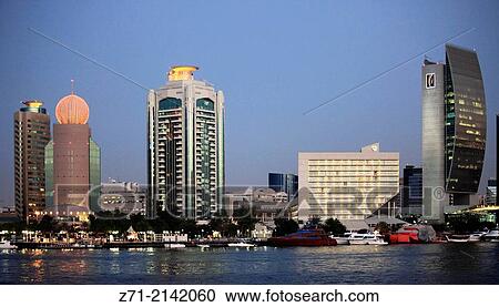 Stock Image - United Arab Emirates, Dubai, Creek, Deira district skyline,.. Fotosearch
