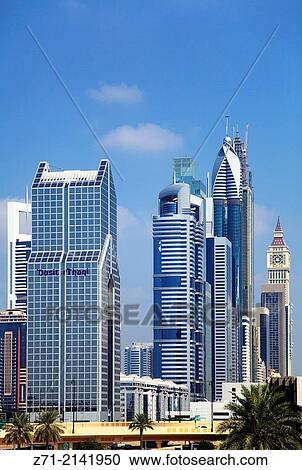 United Arab Emirates, Dubai, Sheikh Zayed Road, skyline, skyscrapers,. View Large Photo Image Stock Image - United Arab Emirates, Dubai, Sheikh Zayed Road, skyline, skyscrapers,.. Fotosearch