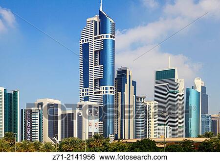 Stock Photograph - United Arab Emirates, Dubai, Sheikh Zayed Road, skyline, skyscrapers,.. Fotosearch
