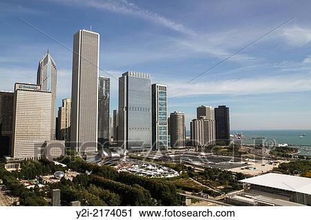 View of skyscrapers, Millennium Park, and Lake Michigan from the Cliff Dwellers Club, Chicago, Illinois. View Large Photo Image Stock Image - View of skyscrapers, Millennium Park, and Lake Michigan from the Cliff Dwellers Club, Chicago, Illinois.. Fotosearch