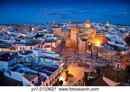 View of the Alcazar of Door of Seville from the bell tower of the Church of St Peter. Carmona, Seville, Andalusia, Spain, Europe. View Large Photo Image Stock Photo - View of the Alcazar of Door of Seville from the bell tower of the Church of St Peter. Carmona, Seville, Andalusia, Spain, Europe.. Fotosearch