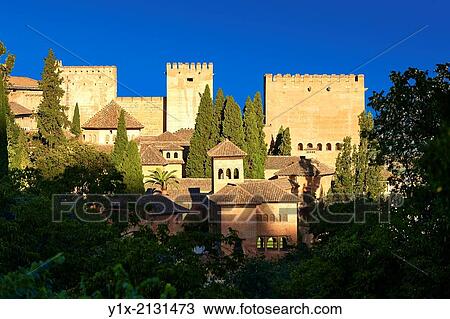 View of the Moorish Islmaic Alhambra Palace comples and fortifications. Granada, Andalusia, Spain. View Large Photo Image Stock Image - View of the Moorish Islmaic Alhambra Palace comples and fortifications. Granada, Andalusia, Spain.. Fotosearch