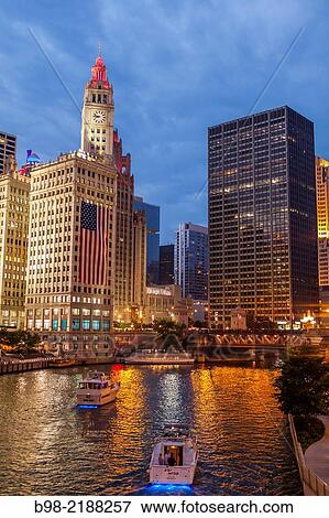 Wrigley Building, Sitting at the intersection of the Chicago River and Michigan Avenue. View Large Photo Image Stock Photo - Wrigley Building, Sitting at the intersection of the Chicago River and Michigan Avenue.. Fotosearch