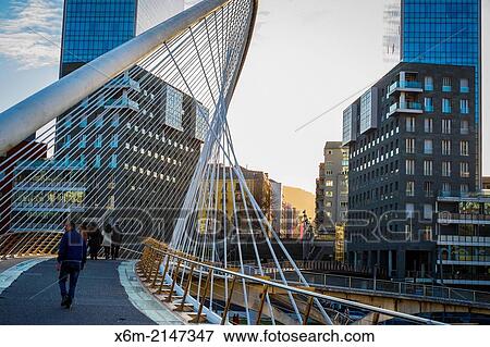 Zubizuri or Calatrava Bridge and Isozaki Atea Towers. Bilbao, Spain. View Large Photo Image Stock Photo - Zubizuri or Calatrava Bridge and Isozaki Atea Towers. Bilbao, Spain.. Fotosearch