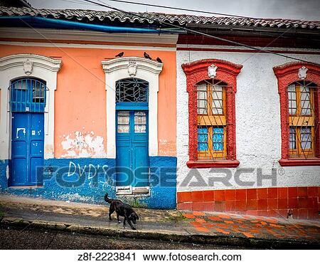 Stock Image - A bit of decay: coloured houses in Bogotá.. Fotosearch