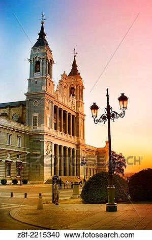 Stock Image - Almudena Cathedral in Madrid, Spain.. Fotosearch