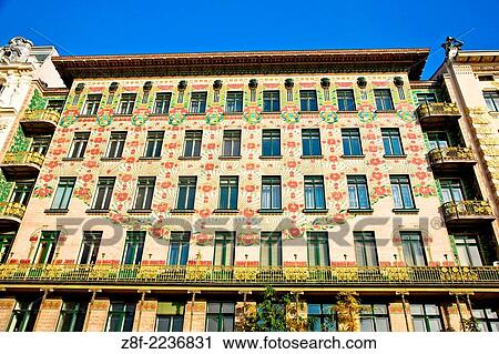 Architect Otto Wagners apartment building Linke Wienzeile, no. 40 (1898-1899). No. 40 is also known as Majolica referencing the florid Jugendstil ceramic tile design that cover this stunning building. View Large Photo Image Stock Image - Architect Otto Wagners apartment building Linke Wienzeile, no. 40 (1898-1899). No. 40 is also known as Majolica referencing the florid Jugendstil ceramic tile design that cover this stunning building.. Fotosearch