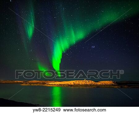 Stock Photo - Aurora Borealis or Northern Lights, Iceland.. Fotosearch