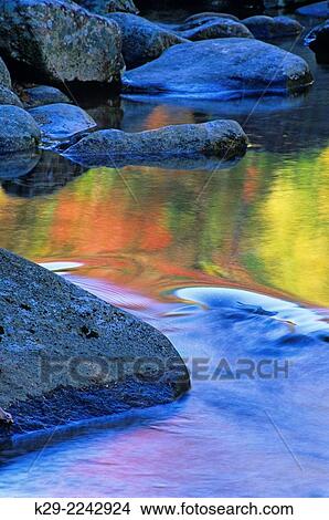 Picture - Autumn colour reflected in pool of water along the Swift River, near Conway, NH, USA. Fotosearch