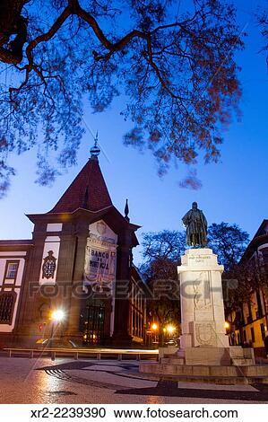 Bank of Portugal and Joao Gonçalves Zarco statue, Funchal, Madeira, Portugal. View Large Photo Image Stock Image - Bank of Portugal and Joao Gonçalves Zarco statue, Funchal, Madeira, Portugal.. Fotosearch