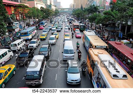 Stock Photo - Bus is standing in a traffic jam in Bangkok. Fotosearch