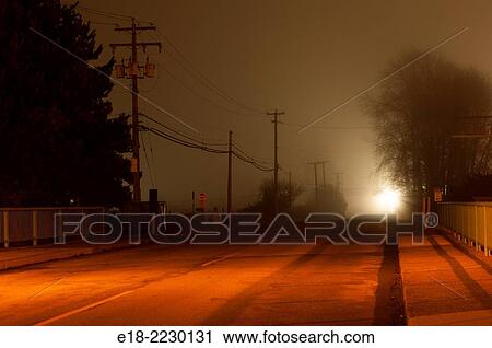 Canada, BC, Richmond. Foggy country road at night. View Large Photo Image Stock Image - Canada, BC, Richmond. Foggy country road at night.. Fotosearch