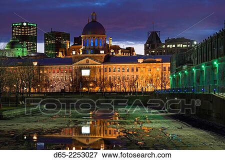 Canada, Quebec, Montreal, Old Port, Marche Bonsecours, market building, dusk. View Large Photo Image Stock Photo - Canada, Quebec, Montreal, Old Port, Marche Bonsecours, market building, dusk.. Fotosearch