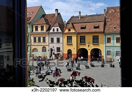 Cetatii square, Old Town, Sighisoara, Transylvania, Romania, Southeastern and Central Europe. View Large Photo Image Stock Photo - Cetatii square, Old Town, Sighisoara, Transylvania, Romania, Southeastern and Central Europe.. Fotosearch