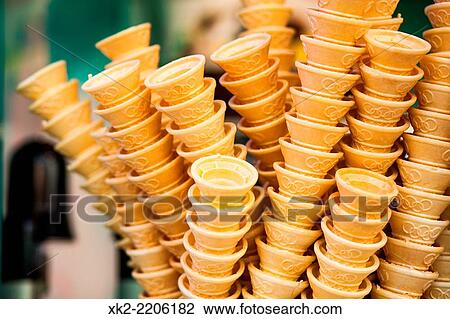 Close up of ice cream cornets. View Large Photo Image Stock Image - Close up of ice cream cornets.. Fotosearch