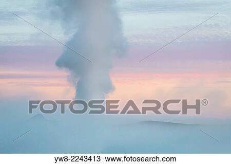 Stock Image - Close-up of steam from a borehole by The Bjarnarflag Geothermal Power Plant, Lake Myvatn area, Northern Iceland.. Fotosearch