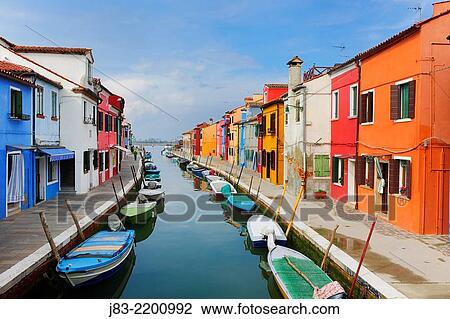Colorful houses alongside canal, Burano, near Venice, Veneto, Italy, Europe. View Large Photo Image Stock Image - Colorful houses alongside canal, Burano, near Venice, Veneto, Italy, Europe.. Fotosearch