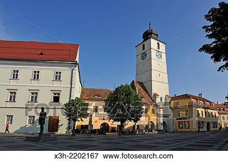 Council Tower on the Grand Square, Sibiu, Transylvania, Romania, Southeastern and Central Europe. View Large Photo Image Stock Photo - Council Tower on the Grand Square, Sibiu, Transylvania, Romania, Southeastern and Central Europe.. Fotosearch