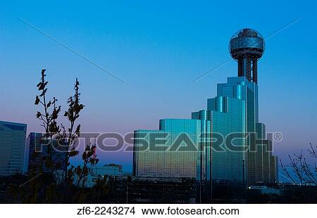 Dallas Texas convention center skyline at sunset twilight night exposure in downtown Dallas city. View Large Photo Image Picture - Dallas Texas convention center skyline at sunset twilight night exposure in downtown Dallas city.. Fotosearch