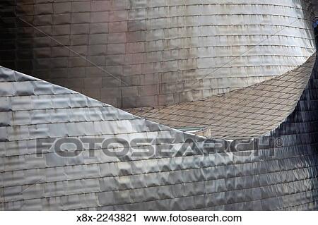 Stock Image - Detail of the modern Guggenheim Museum, Bilbao, Spain.. Fotosearch