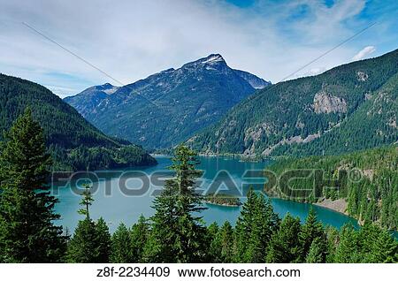 Diablo Lake and Davis Peak, from Diable Lake Overlook, Ross Lake National Recreation Area, North Cascades, Washington. View Large Photo Image Stock Photo - Diablo Lake and Davis Peak, from Diable Lake Overlook, Ross Lake National Recreation Area, North Cascades, Washington.. Fotosearch
