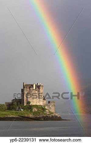 Eilean Donan Castle with rainbow, near Dornie, Scotland. View Large Photo Image Stock Image - Eilean Donan Castle with rainbow, near Dornie, Scotland.. Fotosearch