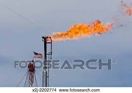 Epping, North Dakota - Natural gas is flared off as oil is pumped in the Bakken shale formation. The gas is burned because no pipelines have been build to transport it to market. View Large Photo Image Picture - Epping, North Dakota - Natural gas is flared off as oil is pumped in the Bakken shale formation. The gas is burned because no pipelines have been build to transport it to market.. Fotosearch