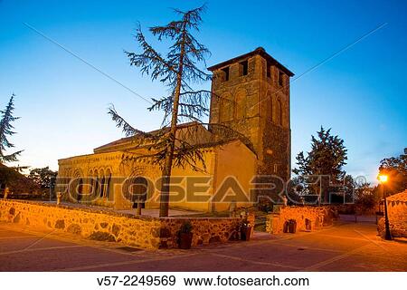 Facade of Romanesque church, night view. Sotosalbos, Segovia province, Castilla Leon, Spain. View Large Photo Image Stock Photo - Facade of Romanesque church, night view. Sotosalbos, Segovia province, Castilla Leon, Spain.. Fotosearch