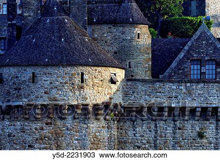 Fortifications around Mont Saint Michel Abbey and settlement, Normandy, France. View Large Photo Image Stock Image - Fortifications around Mont Saint Michel Abbey and settlement, Normandy, France.. Fotosearch