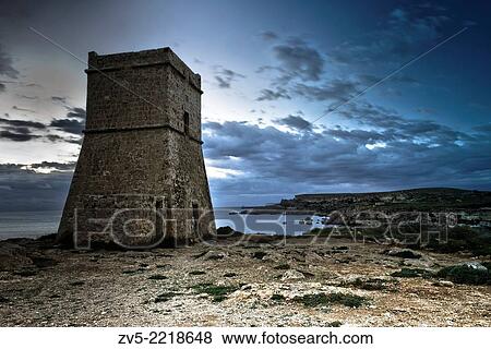 Stock Photo - Ghajn Tuffieha Tower, Ghajn Bay, North West Of Malta.. Fotosearch
