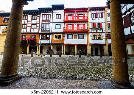 Stock Image - Gipuzkoa square. Hondarribia. Gipuzkoa, Basque Country, Spain, Europe.. Fotosearch