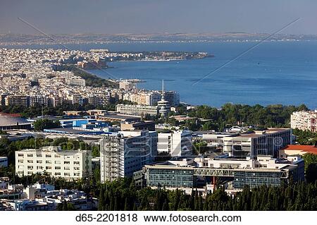 Greece, Central Macedonia Region, Thessaloniki, elevated city view from the Upper Town. View Large Photo Image Stock Photo - Greece, Central Macedonia Region, Thessaloniki, elevated city view from the Upper Town.. Fotosearch