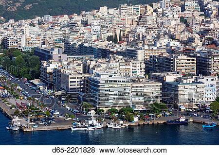 Greece, East Macedonia and Thrace Region, Kavala, elevated city view from Kastro fortress, morning. View Large Photo Image Stock Photo - Greece, East Macedonia and Thrace Region, Kavala, elevated city view from Kastro fortress, morning.. Fotosearch