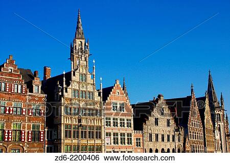 Guild houses and old town of Ghent, Flanders, Belgium, Europe. View Large Photo Image Stock Photograph - Guild houses and old town of Ghent, Flanders, Belgium, Europe.. Fotosearch