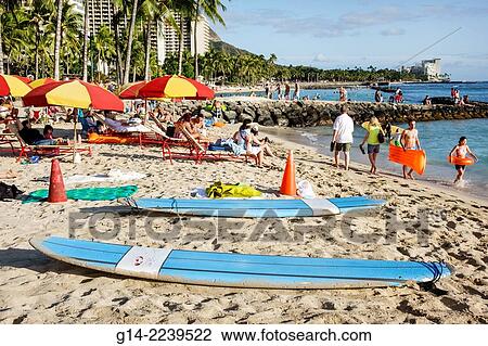 Hawaii, Hawaiian, Honolulu, Waikiki Beach, resort, Kuhio Beach State Park, Pacific Ocean, rental, surfboard, rent, families, umbrellas, View Large Photo Image Stock Image - Hawaii, Hawaiian, Honolulu, Waikiki Beach, resort, Kuhio Beach State Park, Pacific Ocean, rental, surfboard, rent, families, umbrellas,. Fotosearch
