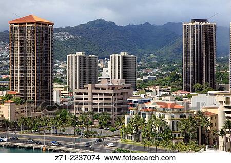 Picture - Hawaii, Oahu, Honolulu, skyline, general view,.. Fotosearch