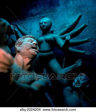 Picture - Hindu idols in Kumartuli (or Kumortoli) the potters´ district in Calcutta (Kolkata) in West Bengal in India.. Fotosearch