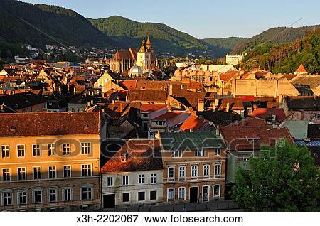 Stock Photo - historic city centre of Brasov, Transylvania, Romania, Southeastern and Central Europe.. Fotosearch