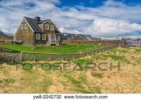 Stock Image - Homes in Arnarstapi, Snaefellsnes Peninsula, Iceland.. Fotosearch