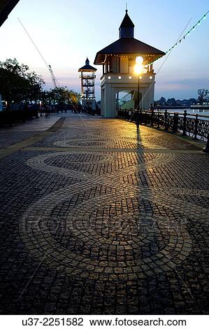 Stock Image - Kuching water front at dusk, Sarawak, Malaysia.. Fotosearch