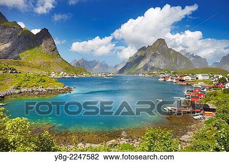 Stock Image - Lofoten Islands, village of Reine in Moskenes, Norway.. Fotosearch