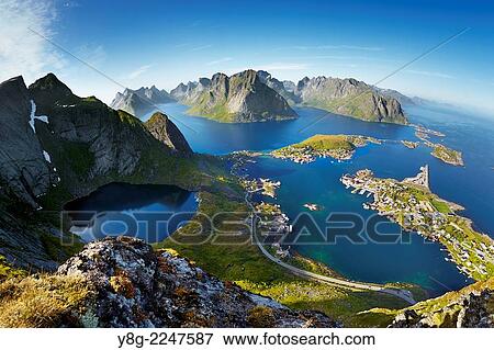 Stock Photo - Lofoten Islands, village of Reine in Moskenes, Norway.. Fotosearch