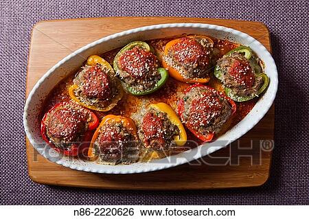 meatball stuffed peppers with parmesan. View Large Photo Image Stock Photograph - meatball stuffed peppers with parmesan.. Fotosearch