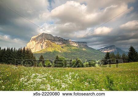 Stock Image - Mont Granier at sunset, Natural Parc of La Chartreuse, Savoie, Rhône-Alpes, France.. Fotosearch