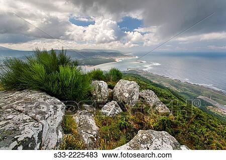 Stock Image - Mouth of the river Miño from Santa Tegra. A Guarda. Pontevedra. Galicia. Spain.. Fotosearch