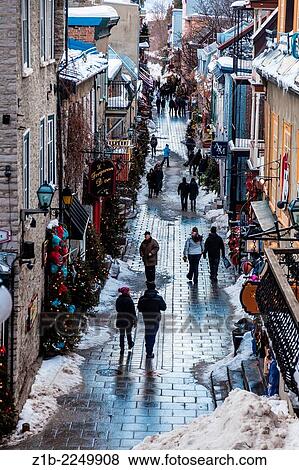 Stock Photo - Narrow street of Rue Petit Champlain in Quebec City, Canada.. Fotosearch
