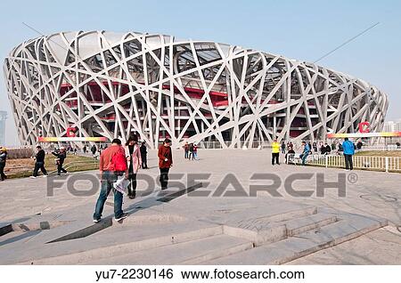 Stock Photograph - National Stadium also known as the Bird´s Nest in Chaoyang District, Beijing, China.. Fotosearch